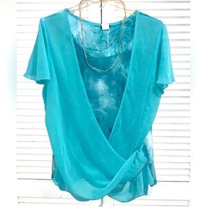 Vintage Spin Surplice Aqua Blue Tie Dye Blouse